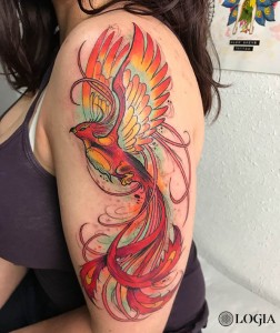 Tatuaje ave fenix en el hombro Alex Baens